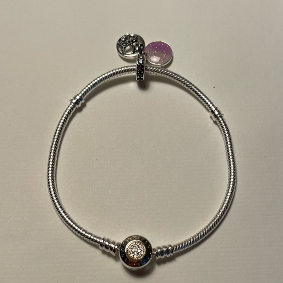 Pandora 14K & Silver Signature Clasp CZ Carrier Bracelet - Picture 3 of 6